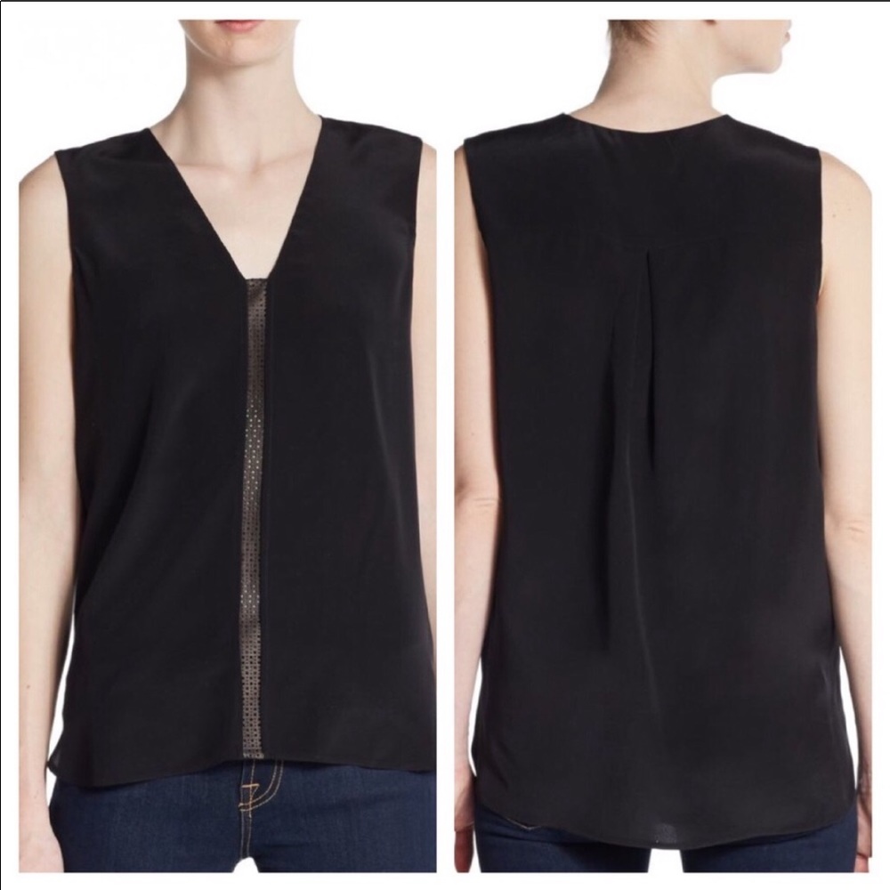 Vince Laser-cut Leather and Silk Blouse (L)